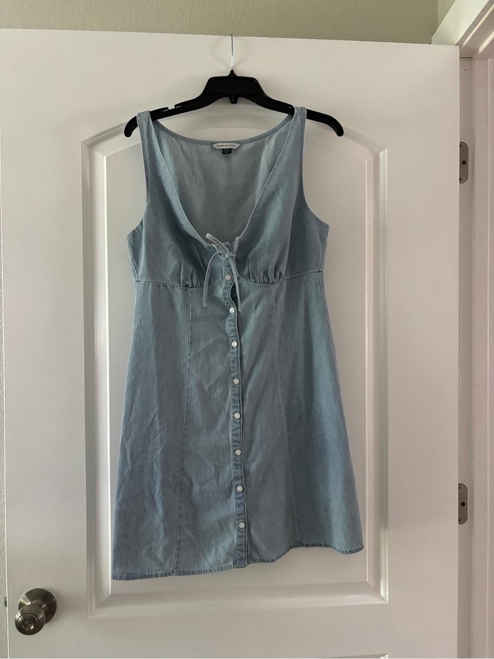 American Eagle Outfitters Light Blue Denim Button-Front Slip Dress